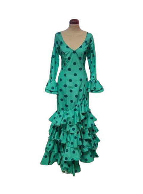 Size 36. Flamenco Costume. Lolita Water Green Polka Dots Dark Green